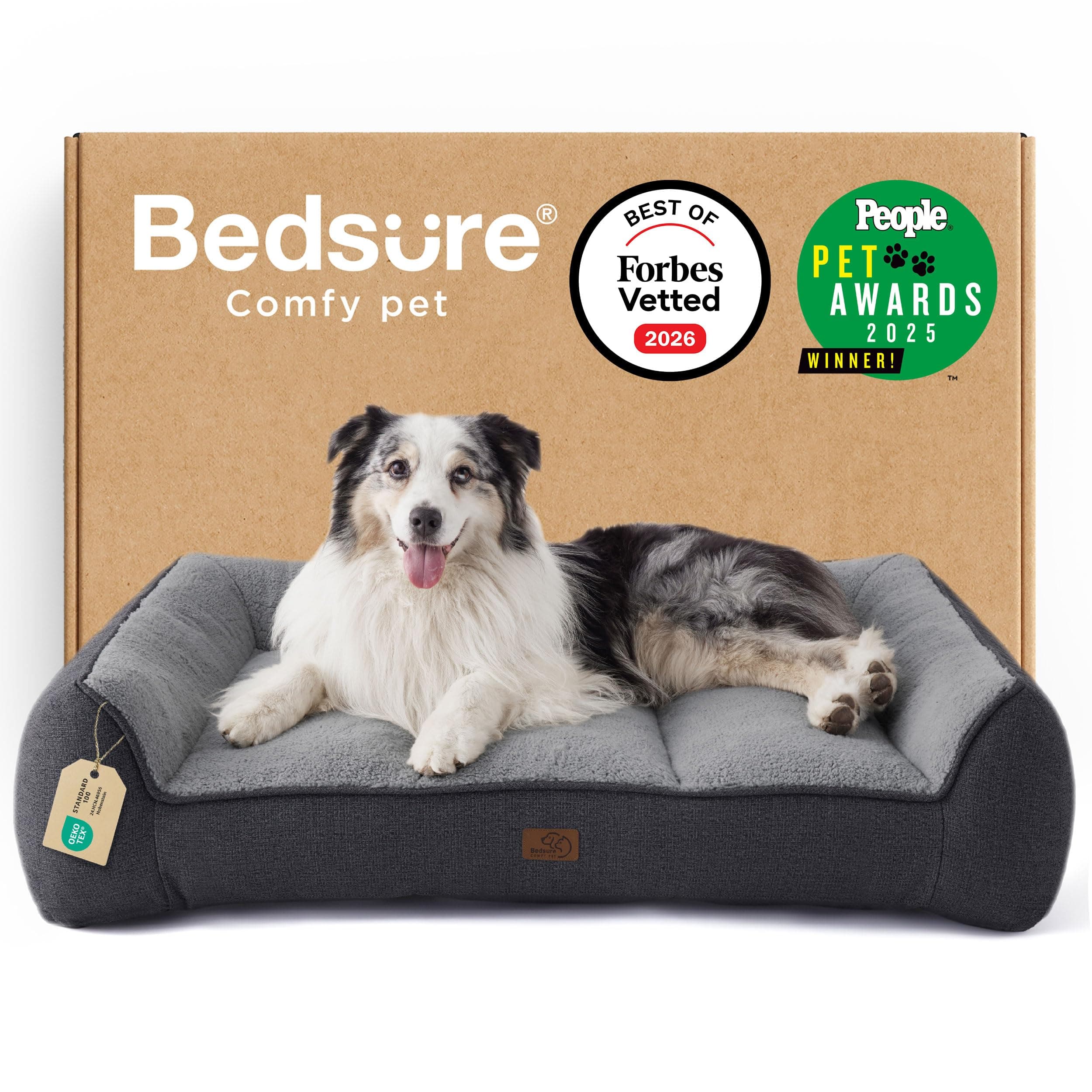 BEDSURE waschbares Hundebett Grosse Hunde - 106x76x24cm extra Dicke unterstützende Hundesofa mit wasserdichter Hülle, rutschfest Hundekorb große mit weichem plüsch Sherpa,dunkelgrau