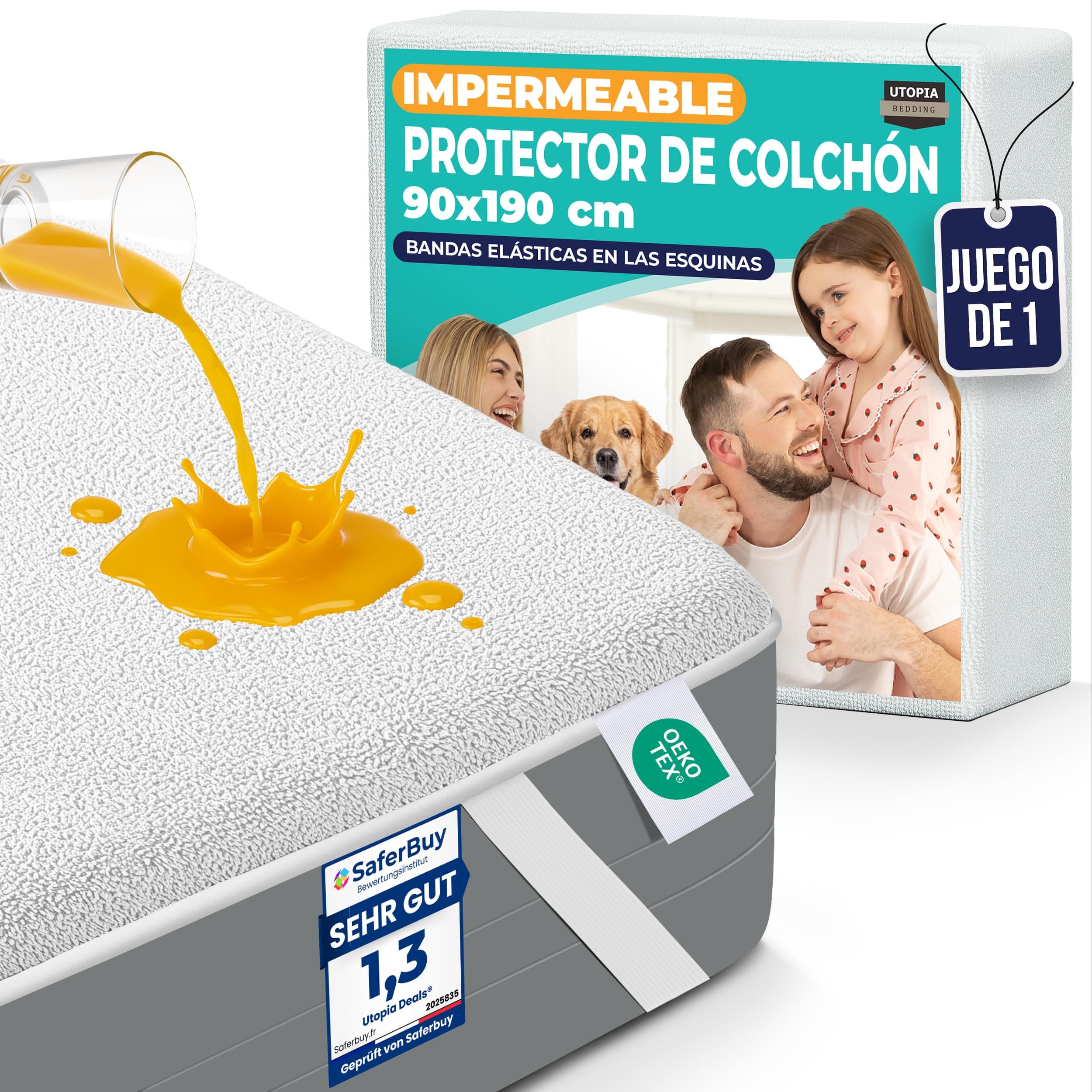 Utopia Bedding Protector Colchón 90 x 190 cm Impermeable, 4 Esquinas Elásticas, Certificación Oeko-Tex, Funda Colchón, Cubre Colchón Transpirable