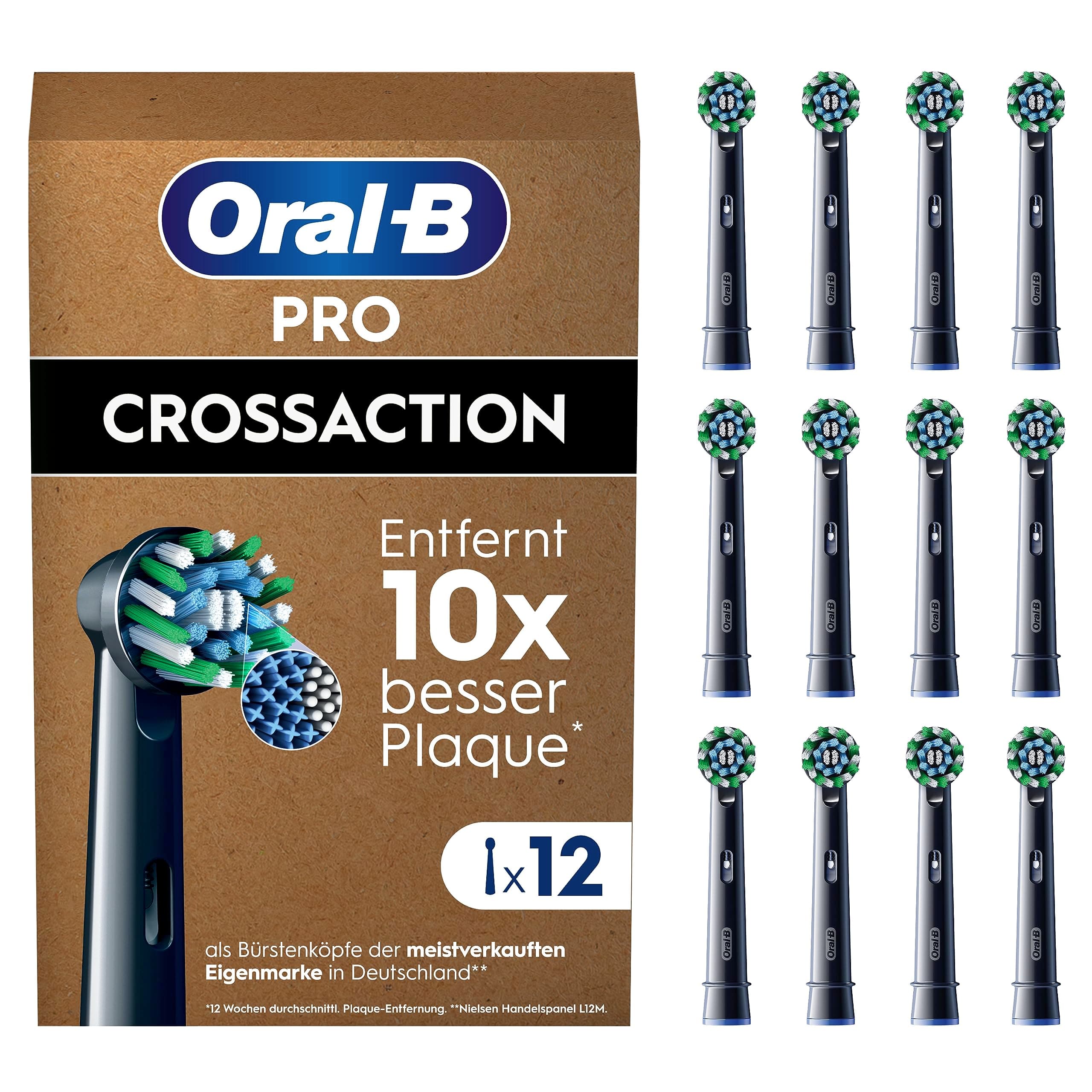 Oral-B Pro CrossAction Aufsteckbürsten — ORIGINAL Zahnbürstenaufsatz für Elektrische Oral-B Pro Zahnbürste — Ersatzbürsten für überlegene Zahnreinigung — Schwarz, 12 Stück