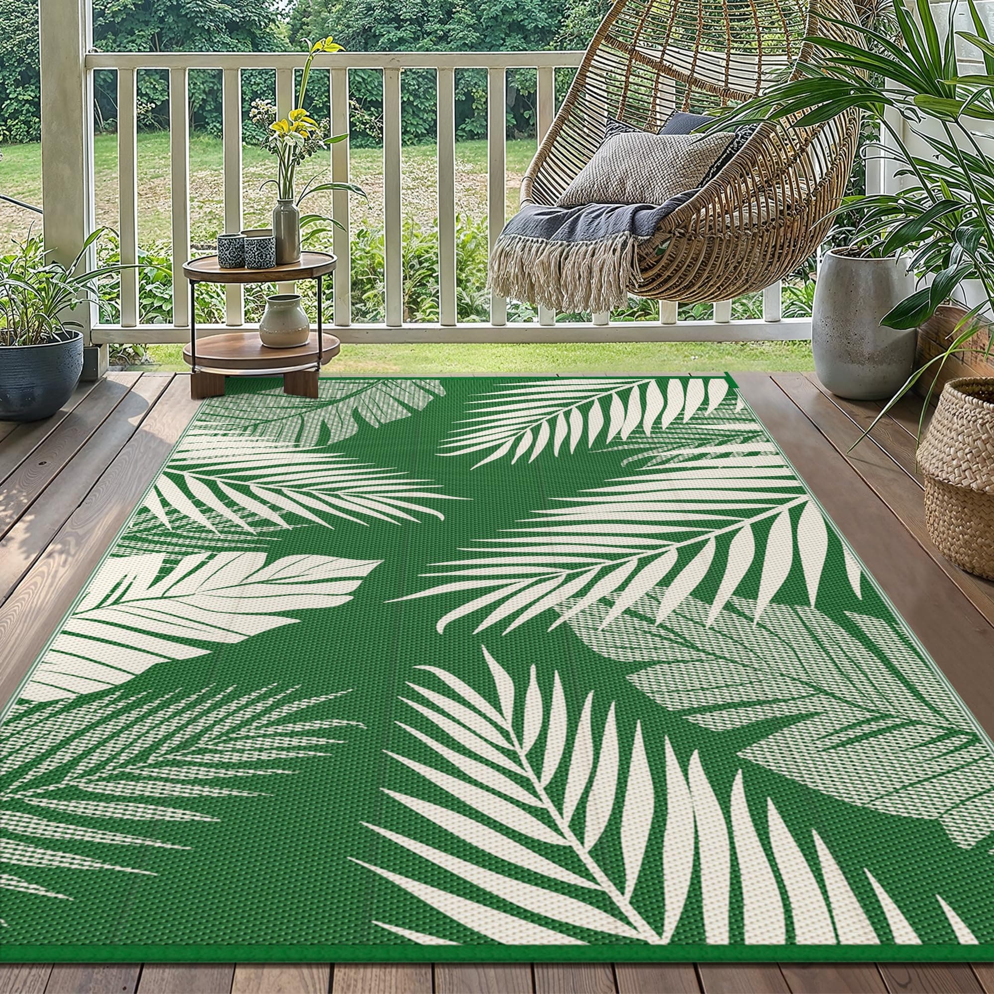 GENIMO Tapis Exterieur Resistant Pluie,Reversible Recyclable Résistant aux UV Tapis Extérieur Terrasse, Tapis Plastique Exterieur pour Balcon, Jardin, Camping, Barbecue, 150x240cm, Foncé & Vert