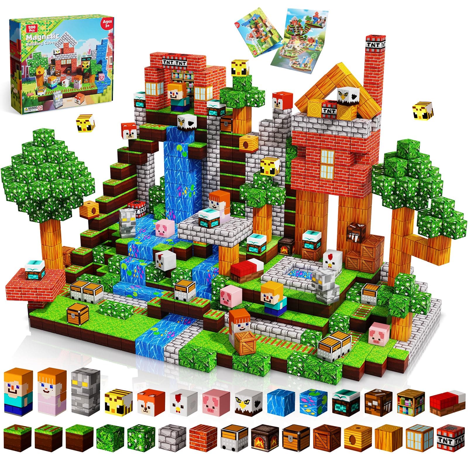 Goody King Bloques Magneticos Construccion Niños 200 Piezas - Magnetic Blocks con Temática de Bosque y Animales - Juguetes Montessori Construcciones Magneticas Niños para Niños y Niñas de 3 a 9 Años