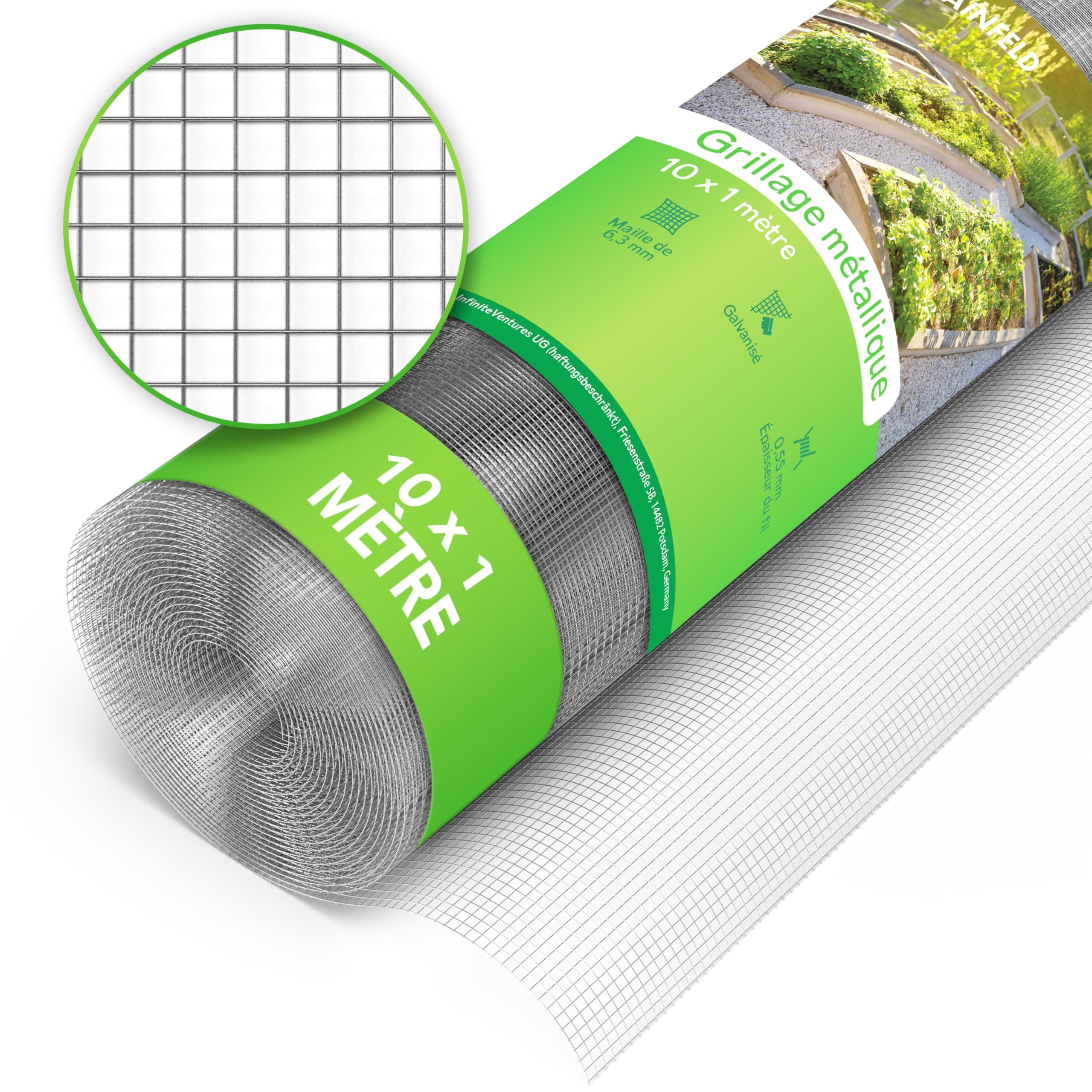 LAINFELD Grillage à mailles fines | 10 x 1 mètre | Grille anti-campagnol pour plate-bande surélevée avec maille de 6,3 mm | Fil de fer pour lapins, grillage pour volière, accessoire pour plate-bande
