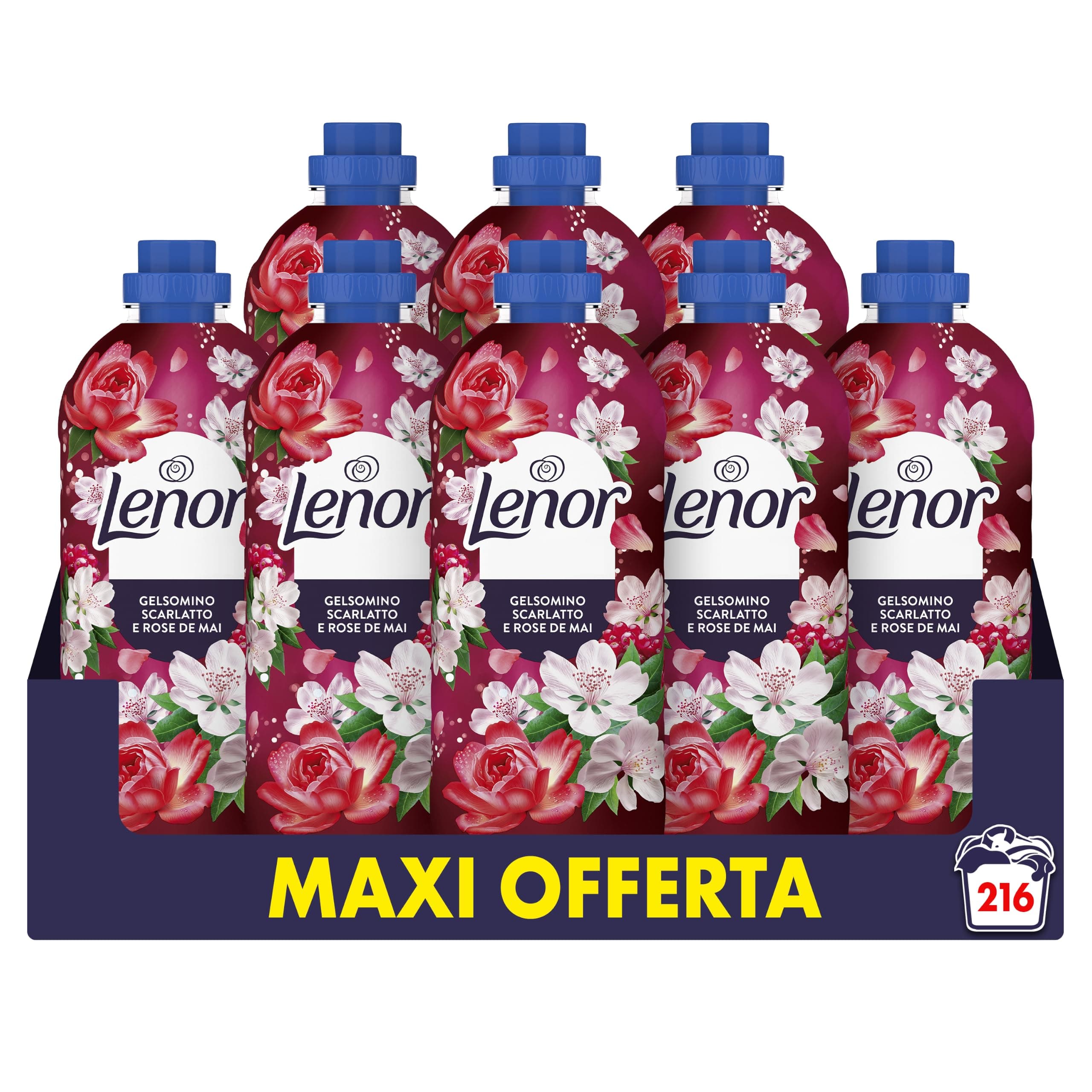 Lenor Ammorbidente Lavatrice Concentrato 216 Lavaggi (27x8), Gelsomino Scarlatto E Rose De Mai, Freschezza Che Dura 3 Volte Più A Lungo Con Tecnologia Olii Profumati