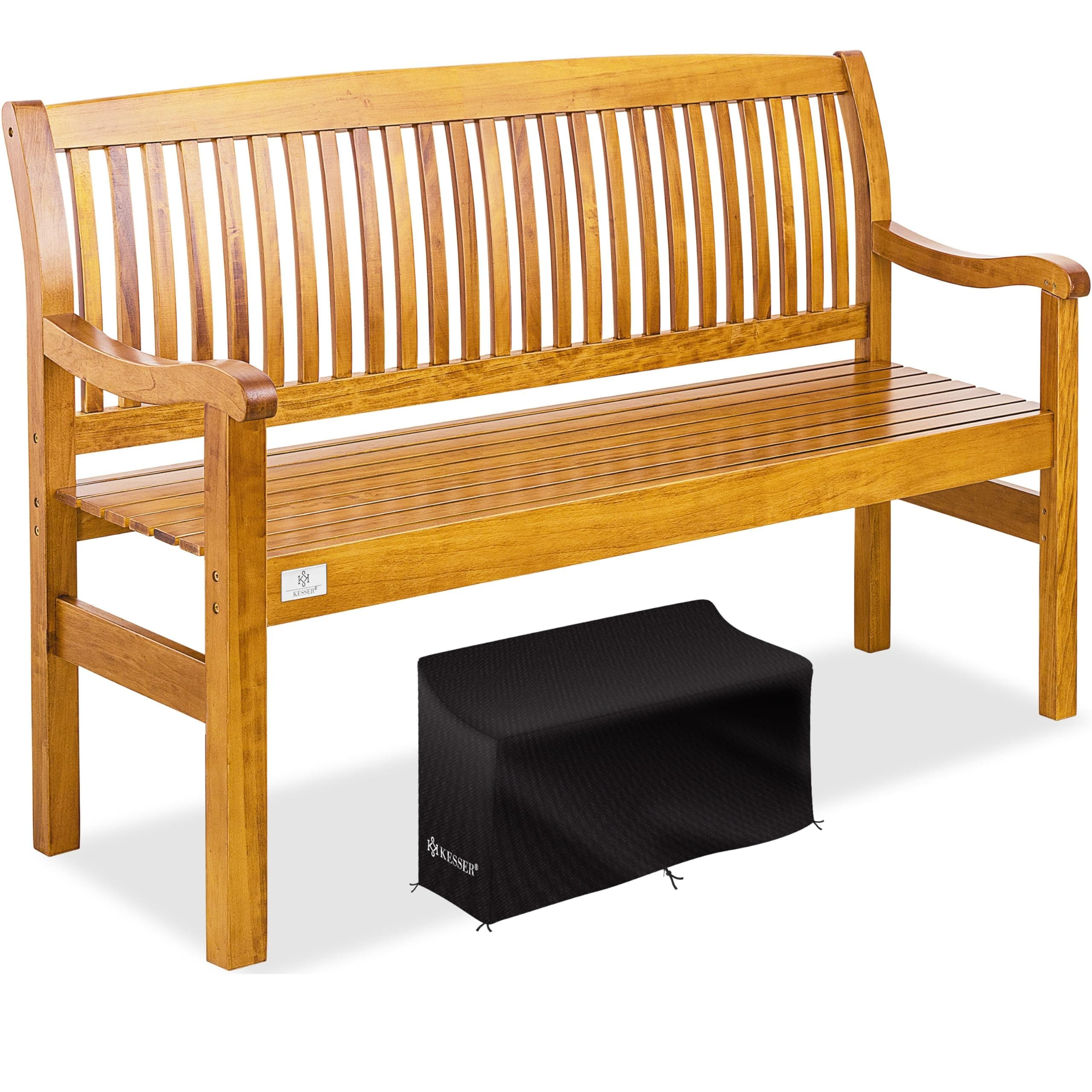 KESSER® Banco de Jardín de Madera Resistente a la Intemperie | 320 kg para 3-4 Personas | Banco de Parque de Madera Maciza | Asiento 150 cm | Balcón, Terraza y Jardín Incluye Cubierta Marrón Claro