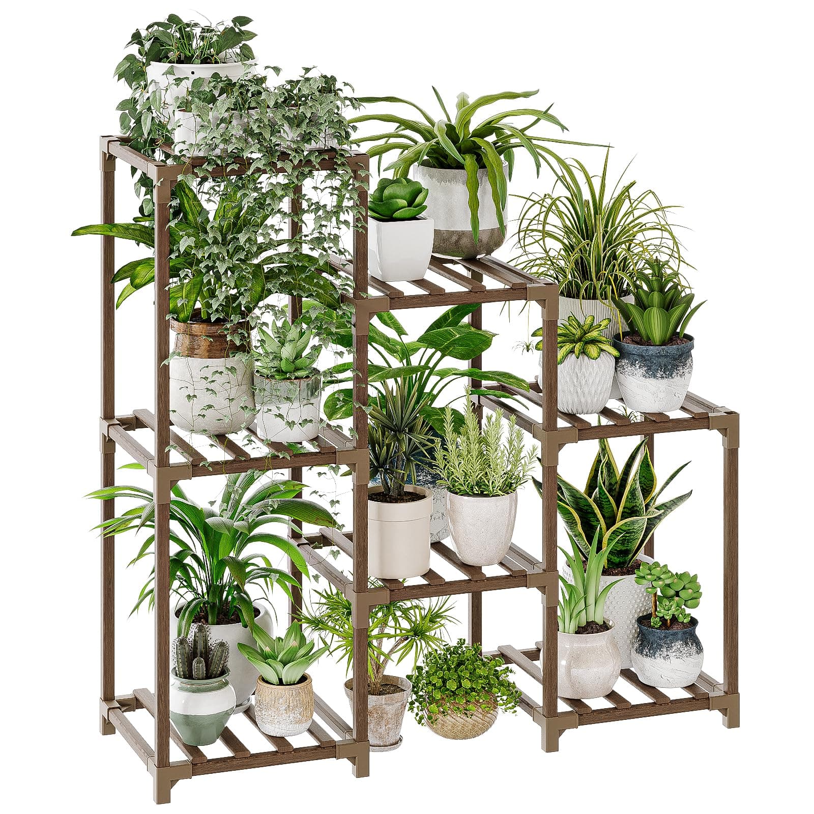 Supporto per piante da interno, mensola per piante in legno per esterni a più livelli, per più piante, 3 pneumatici, 7 scale in vaso, supporto per vasi da tavolo, per finestra, giardino, balcone,