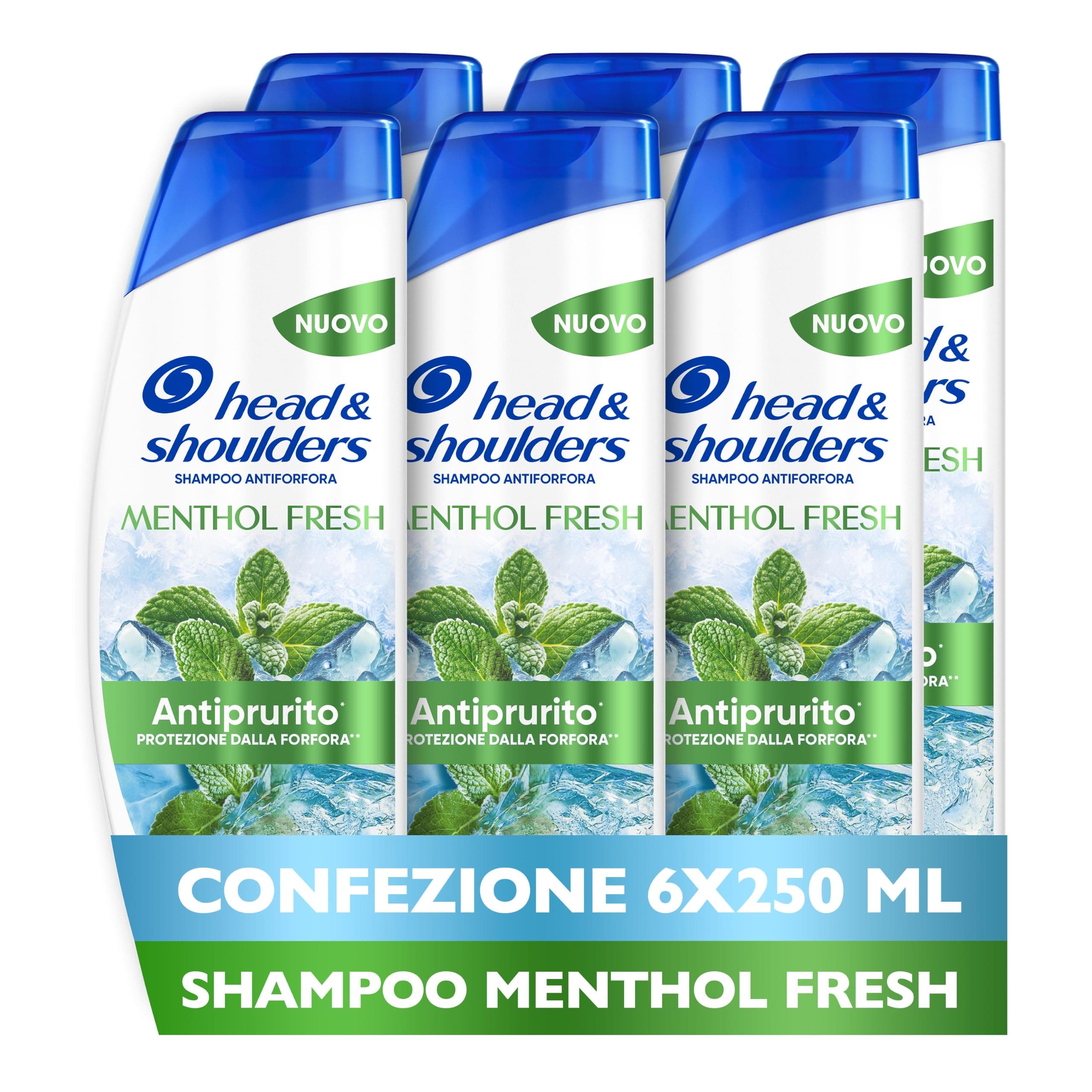 Head & Shoulders Shampoo Antiprurito Menthol Fresh 6X250ml Uso Quotidiano | Fino al 100% Protezione dalla Forfora, Uso Quotidiano, Clinicamente Testato, Tutti i Tipi di Cute e Capelli, Freschezza