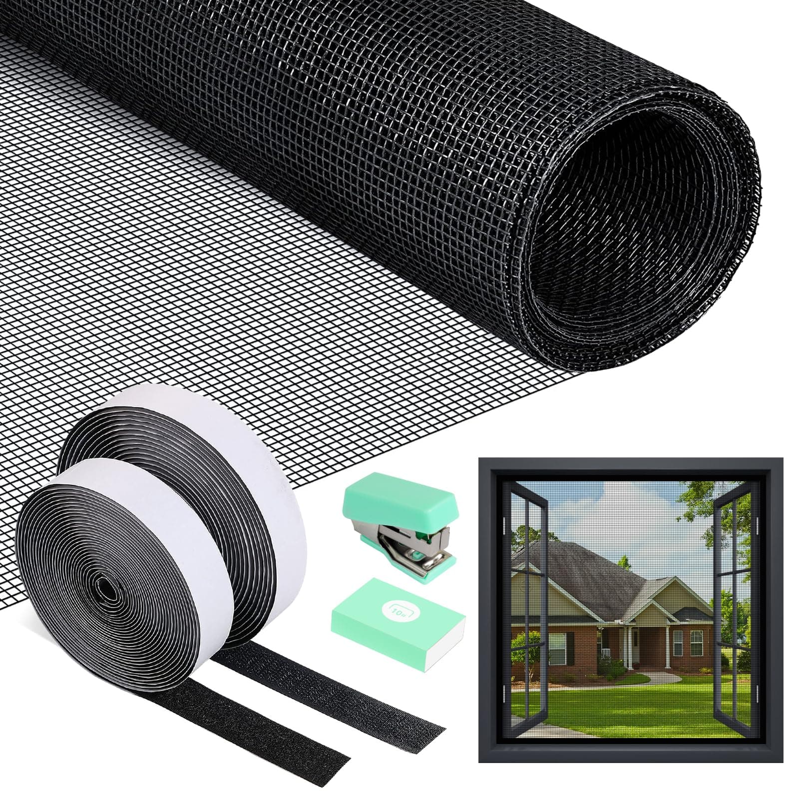 PITMT Mosquiteras para Ventanas, 120x250cm Tela Mosquitera Ventana Ajustable Sin Perforaciones, Malla Mosquitera Ventana con Cinta Adhesiva, Rollo Mosquitera Fibra de Vidrio de Insectos de Protección
