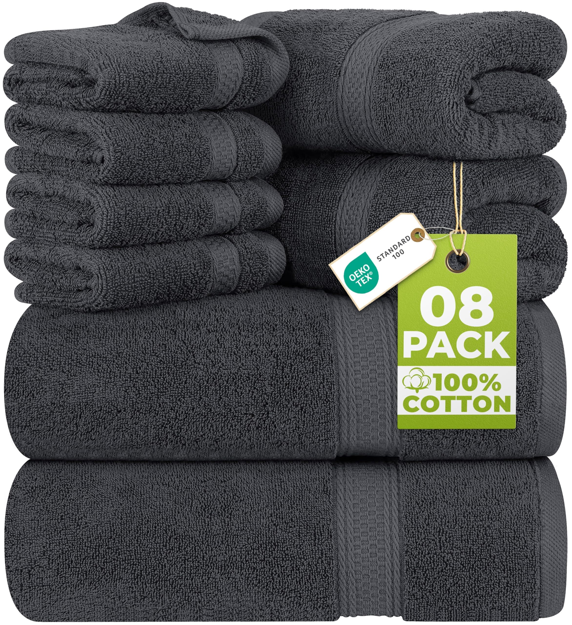 Utopia Towels, Set Di Asciugamani Da 8 pezzi, 2 Asciugamani Da Bagno, 2 Asciugamani a Mano e 4 Panni Da Lavare, Altamente Assorbente Per Bagno, Palestra, Hotel e Spa (Grigio)