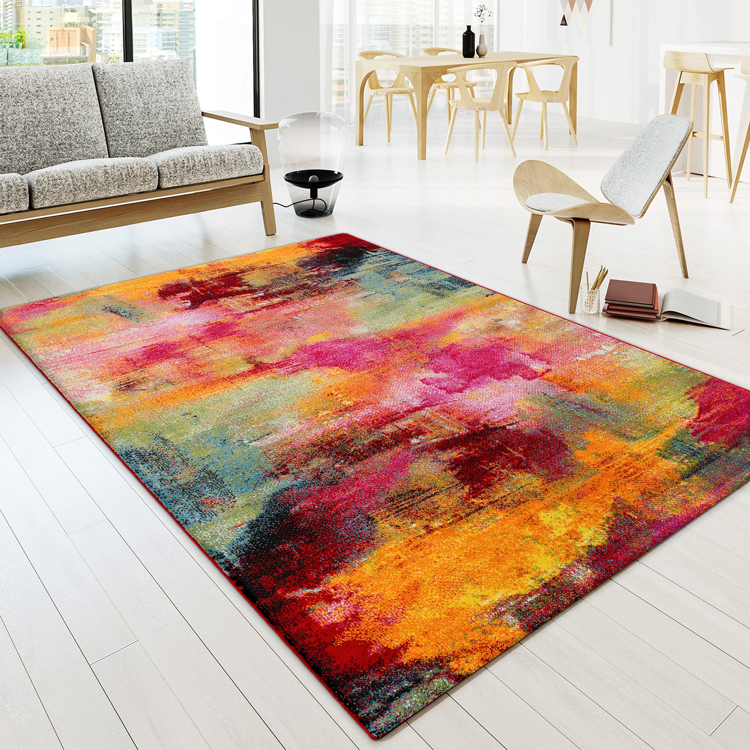 Paco Home Teppich Wohnzimmer Schlafzimmer Jugendzimmer Kurzflor Modern Vintage Abstrakte Muster, Grösse:120x170 cm, Farbe:Bunt 5